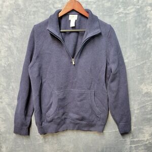 LL Bean Quarter Zip Sweater Mens Medium REG Cotton Cashmere Pullover Navy‎ Blue